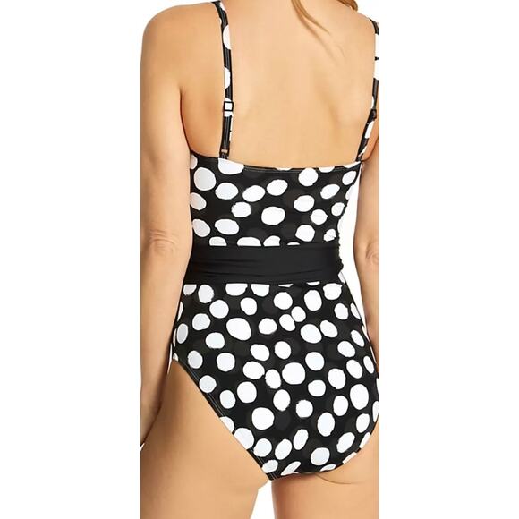 La Blanca Black White Mod for Dot Belted Mio One Piece Swim Suit 6 NWT - Picture 3 of 4